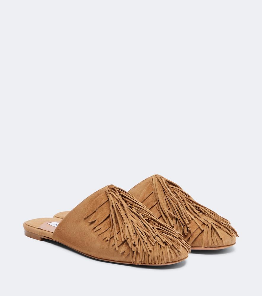 aquazzura maverick fringed suede mules