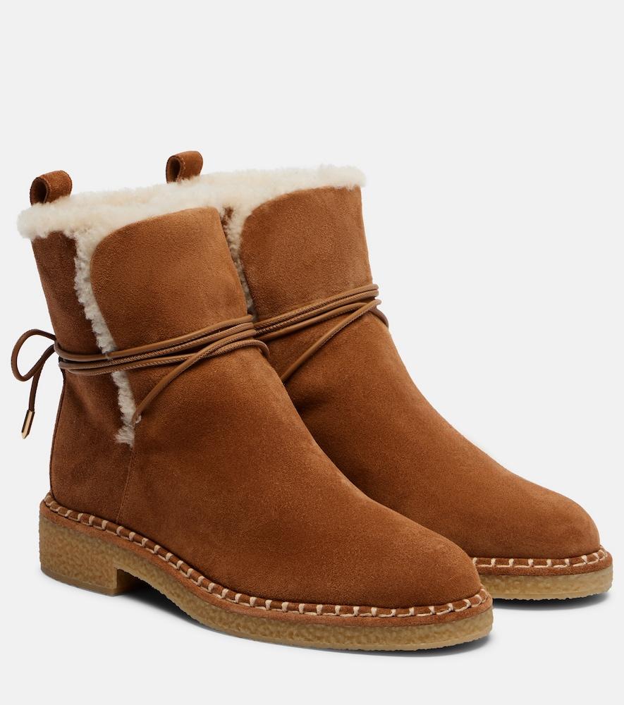 aquazzura megeve shearling-trimmed suede ankle boots