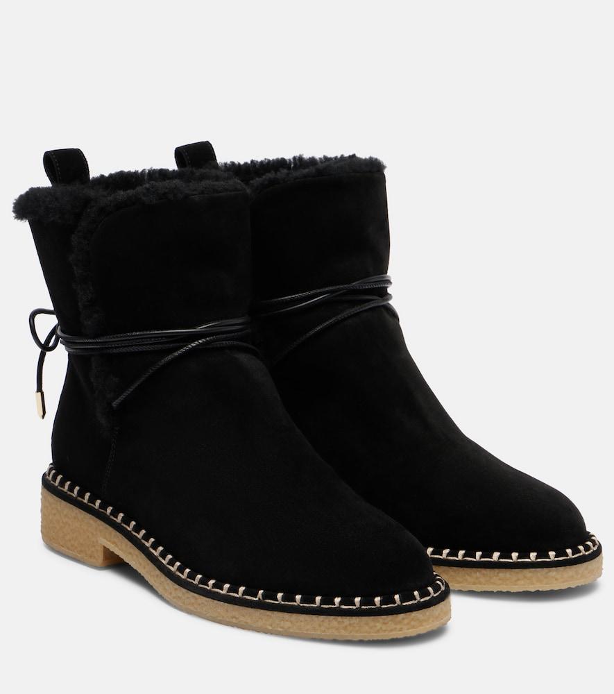 aquazzura megeve shearling-trimmed suede ankle boots