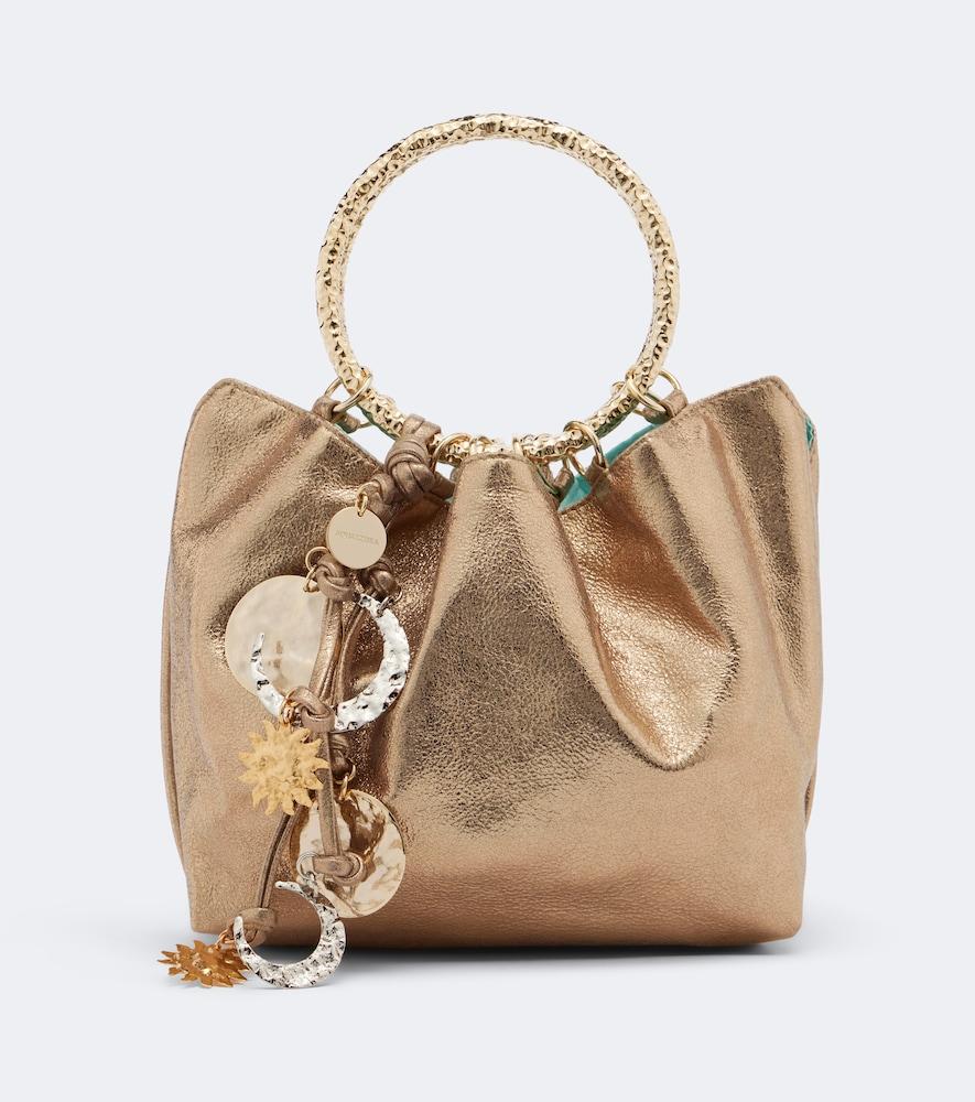 aquazzura night stars metallic leather bucket bag