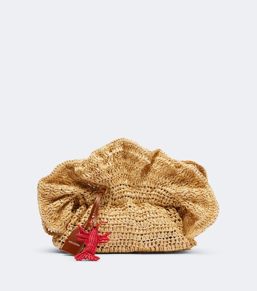 aquazzura paradise raffia clutch