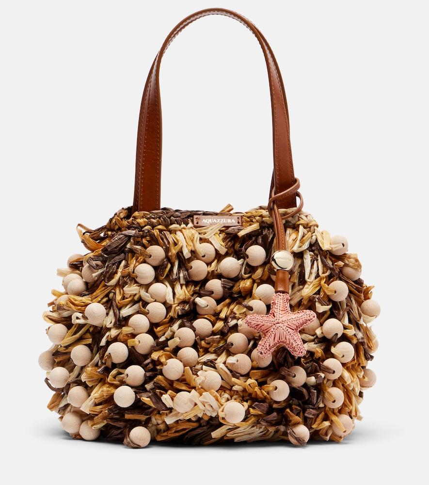 aquazzura pom pom beaded top-handle bag