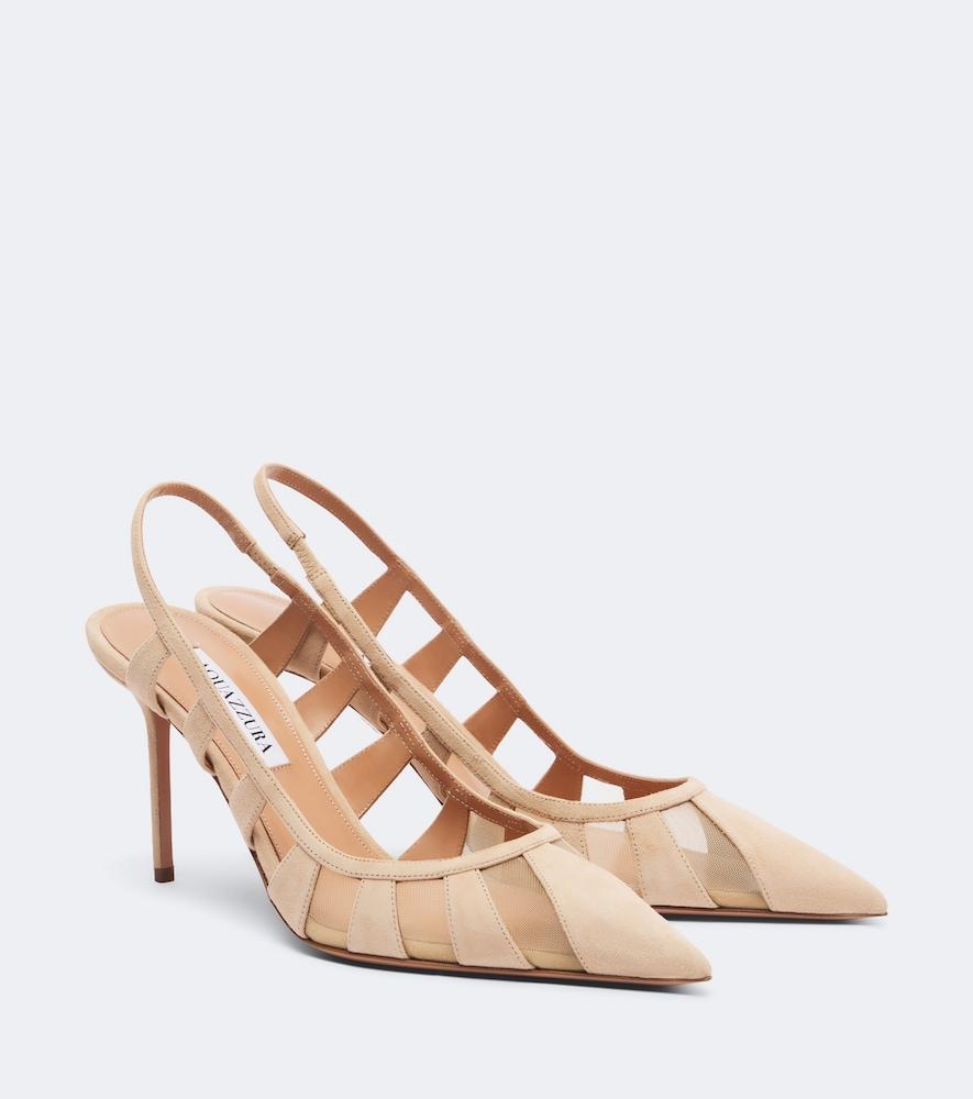 aquazzura screen suede and mesh slingback pumps
