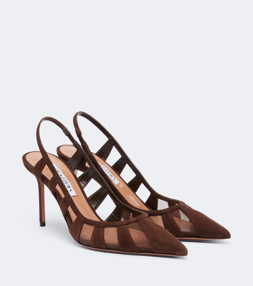 aquazzura screen suede and mesh slingback pumps