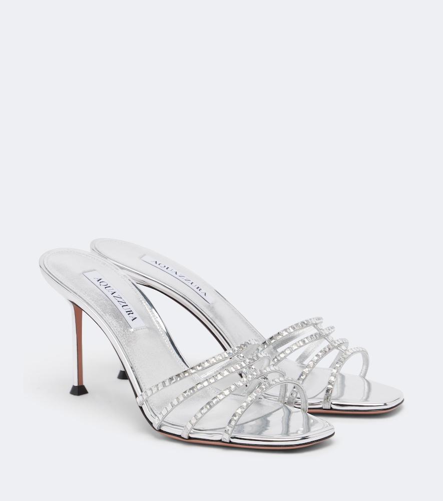aquazzura sensation crystal metallic leather mules