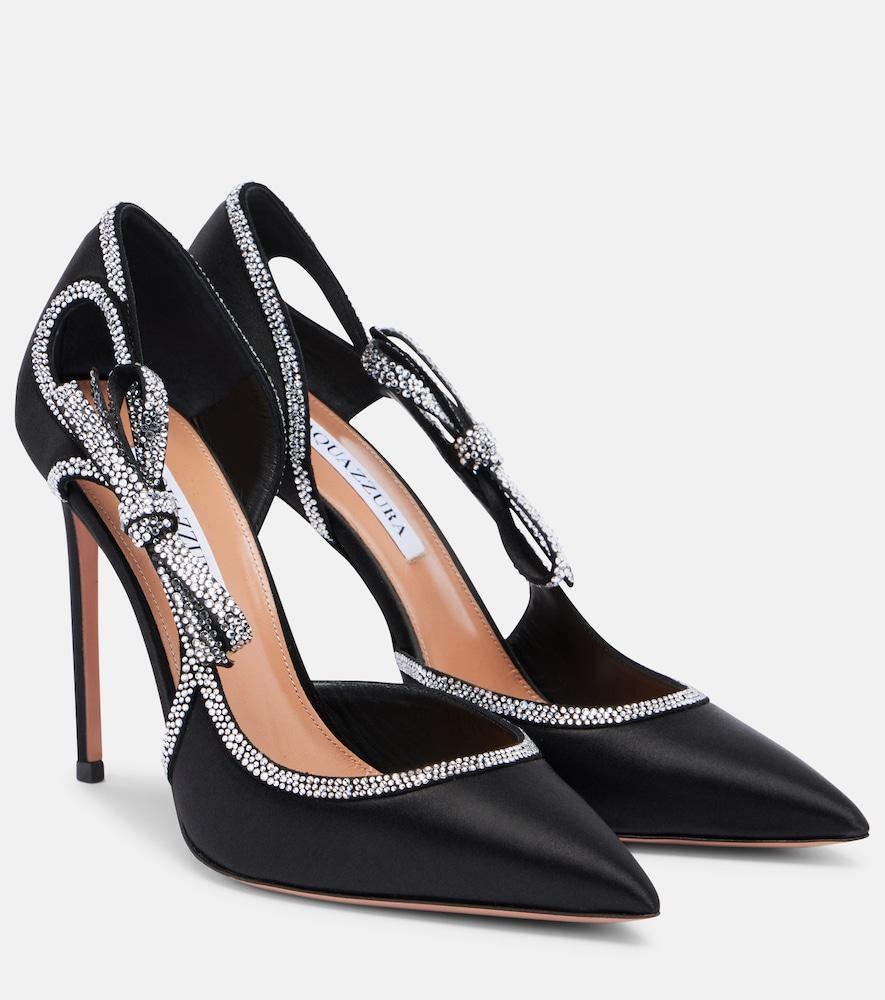 aquazzura soave crystal 105 embellished satin pumps