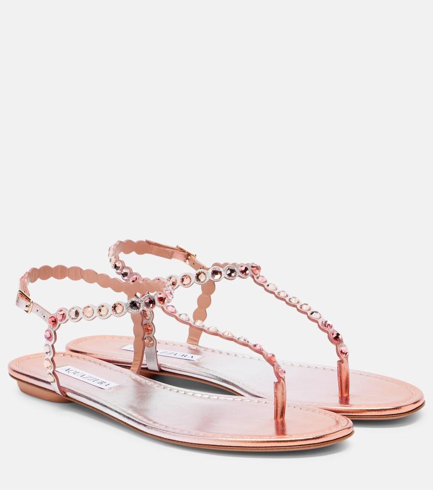 aquazzura tequila embellished leather thong sandals