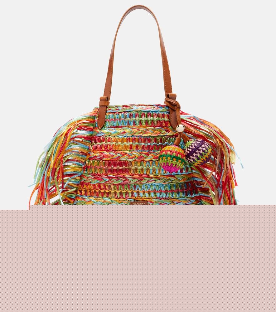 aquazzura trancoso fringed raffia tote bag