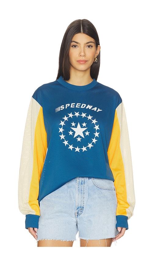 araminta james speedway long sleeve tee in blue,yellow. - size m (also in s, xs)
