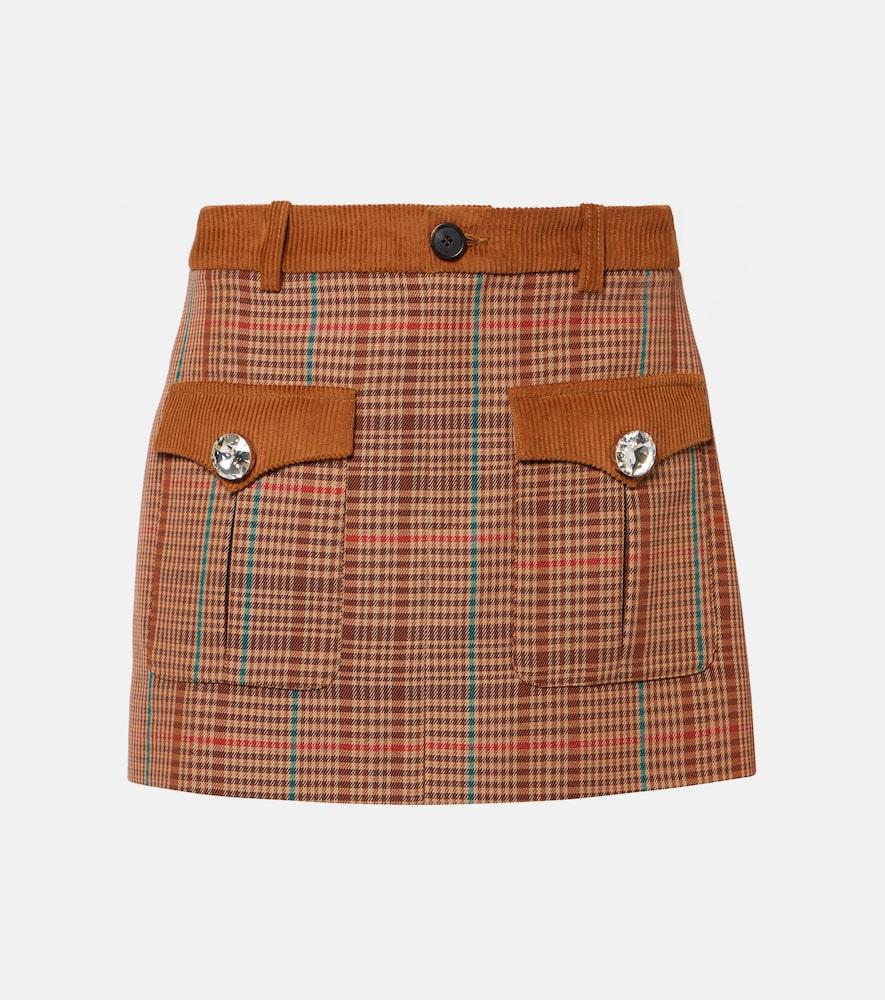 area checked wool-blend miniskirt