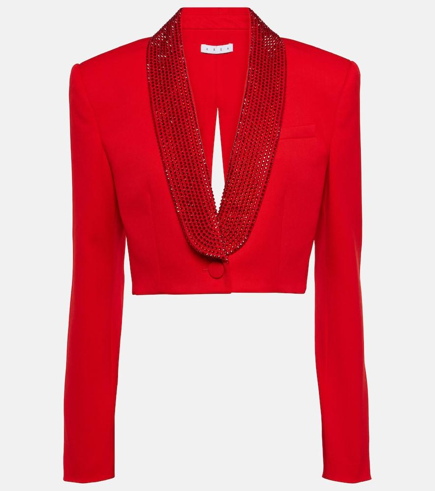area crystal-embellished cropped wool blazer