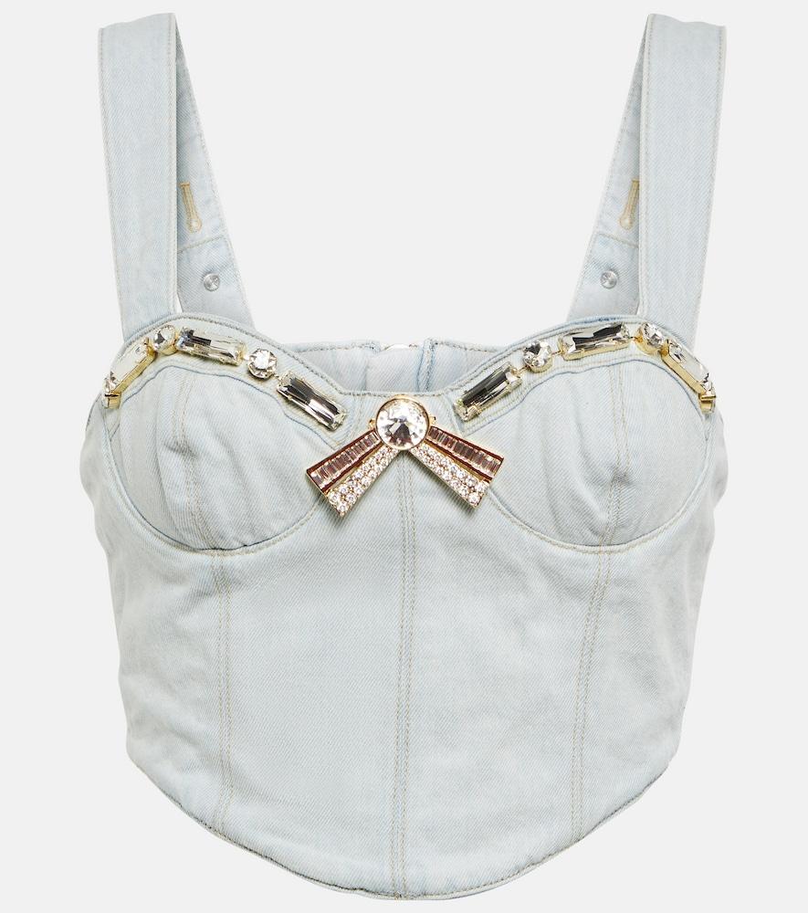 area crystal-embellished denim crop top