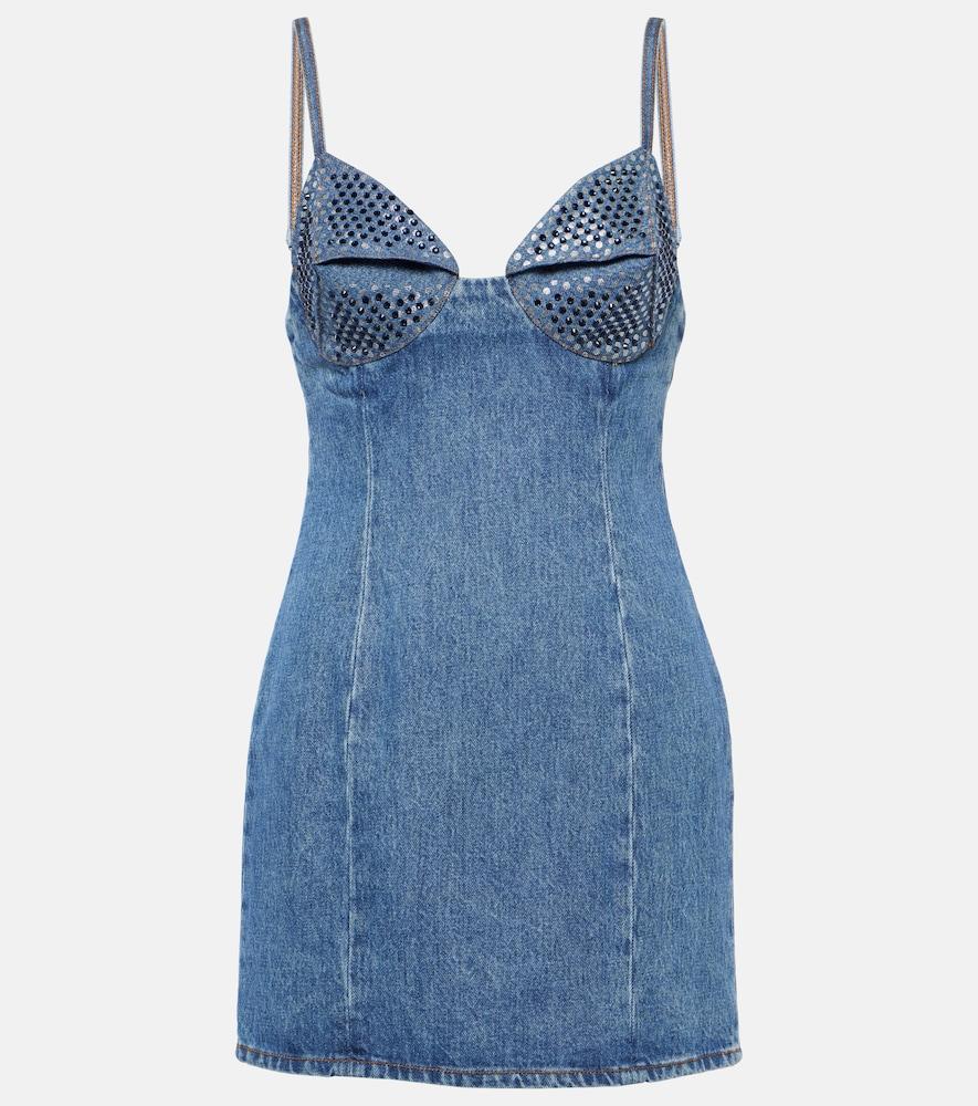 area crystal-embellished denim minidress