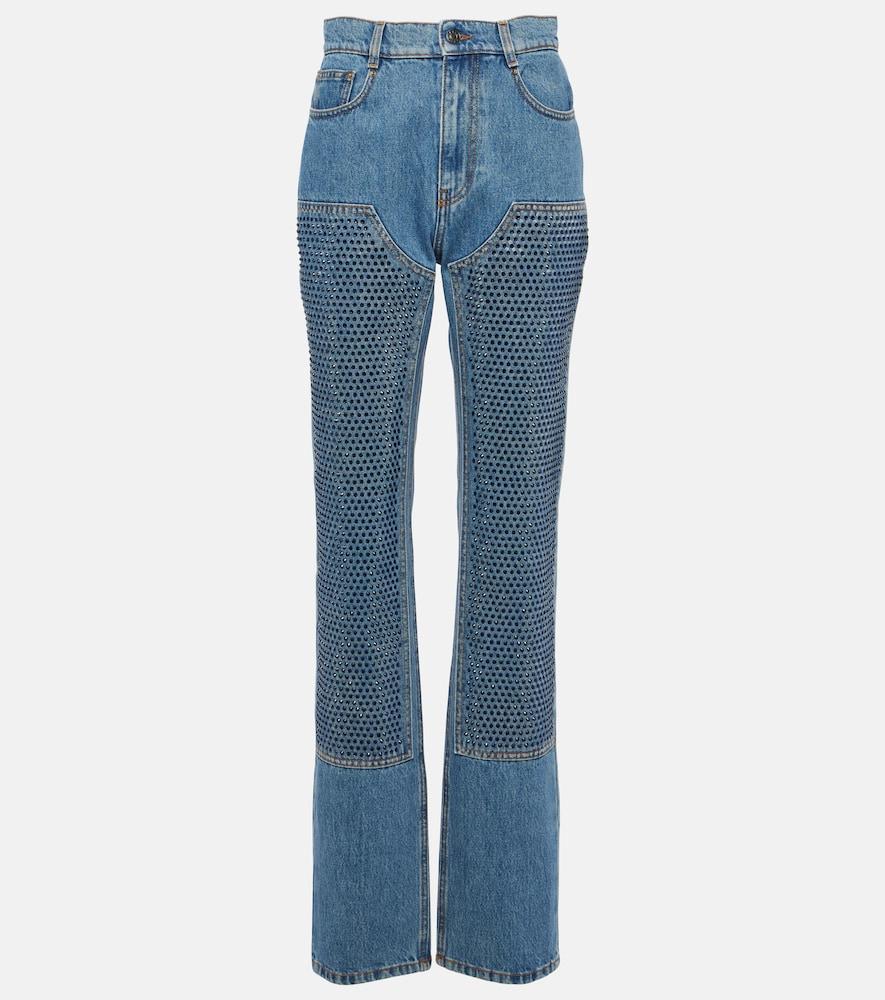 area crystal-embellished high-rise straight jeans