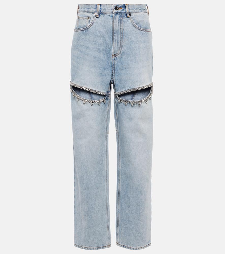 area crystal-embellished straight jeans