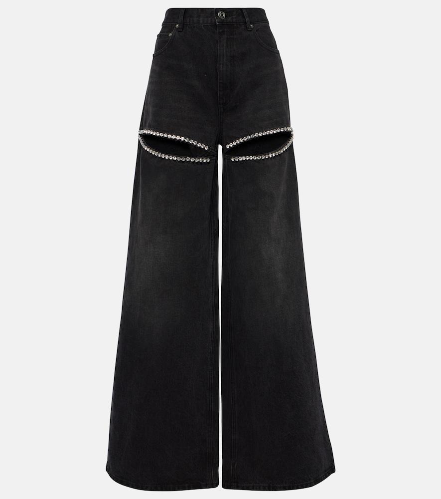 area crystal-embellished wide-leg jeans