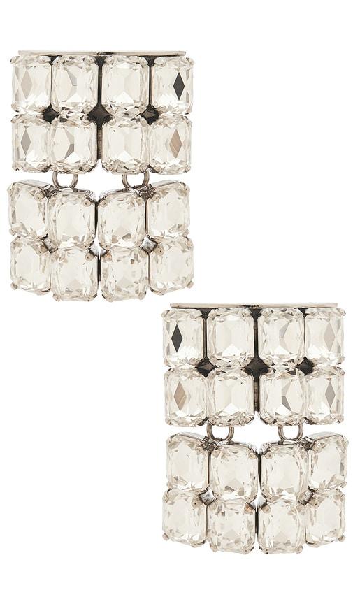 area crystal pave earrings in metallic silver.