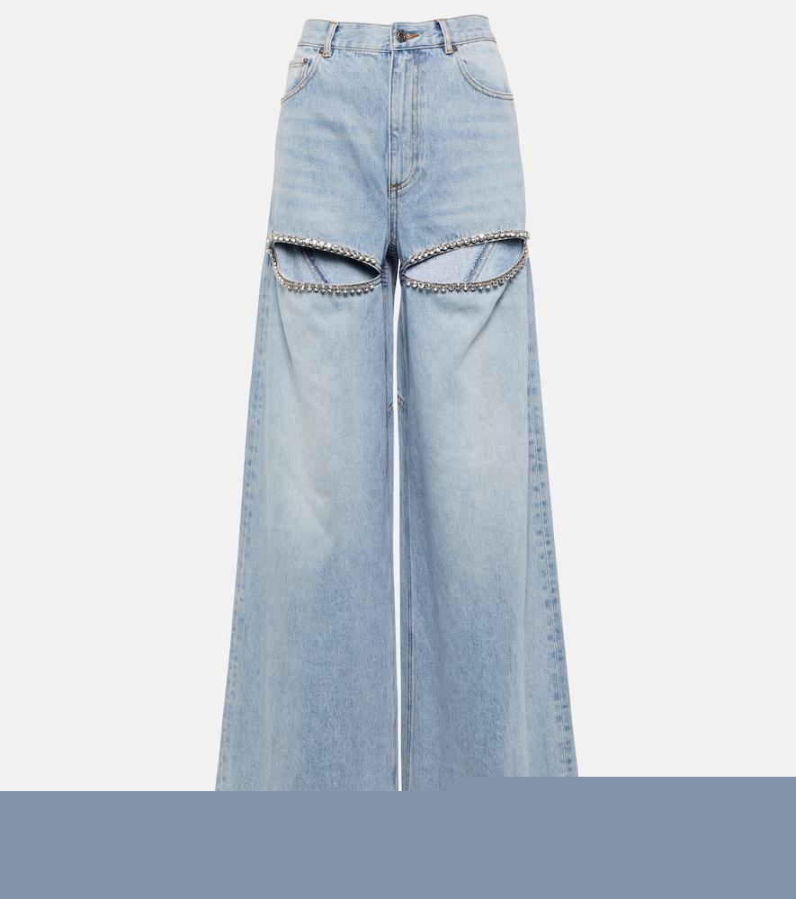 area cutout embellished high-rise wide-leg jeans