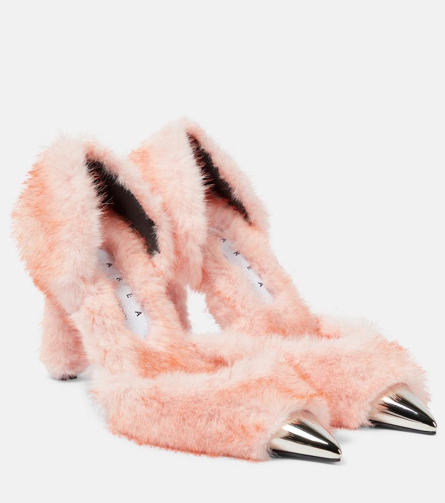 area dagger faux fur-trimmed pumps