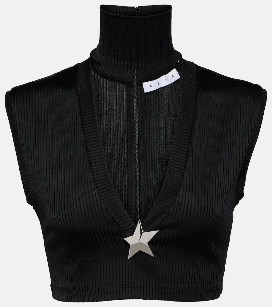 area star stud ribbed-knit crop top