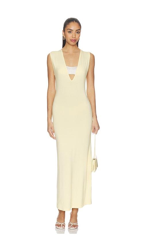 artless tate plunge midi dress in yellow. - size l (also in xs, s, m, xl)