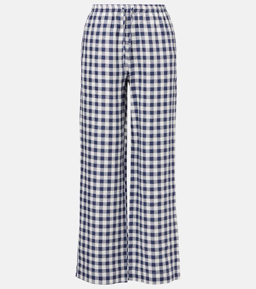 asceno aurelia gingham linen wide-leg pants