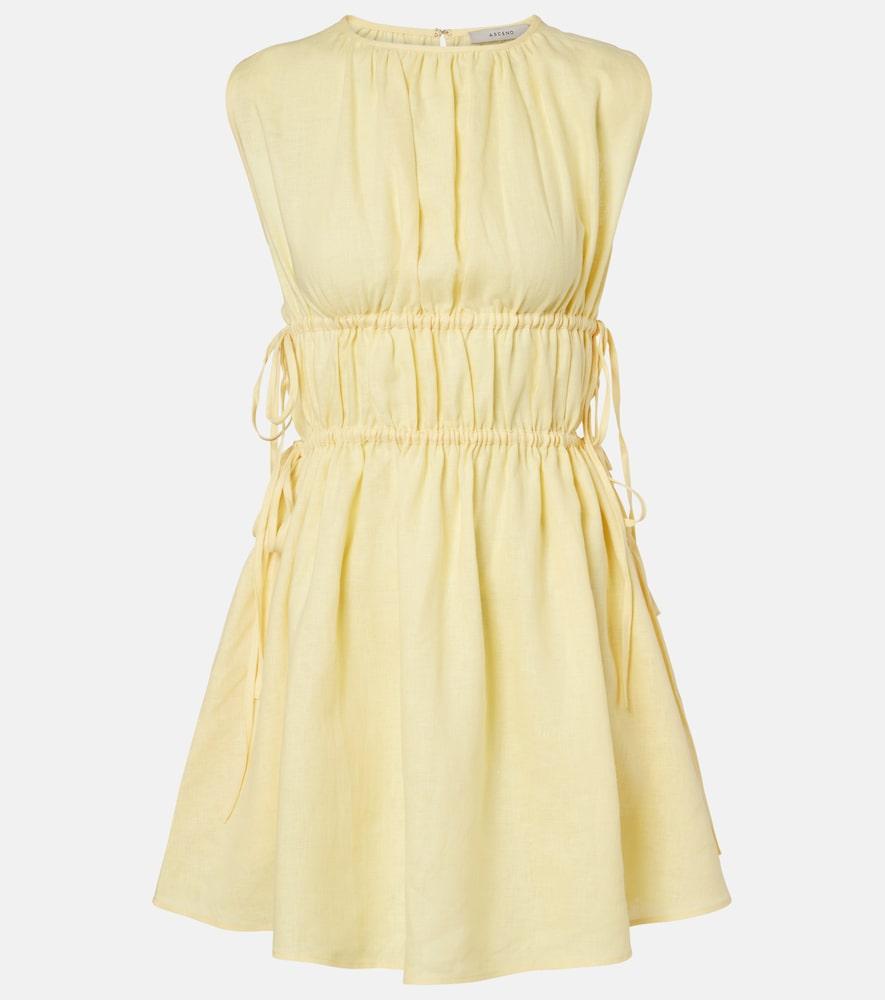 asceno como gathered linen minidress