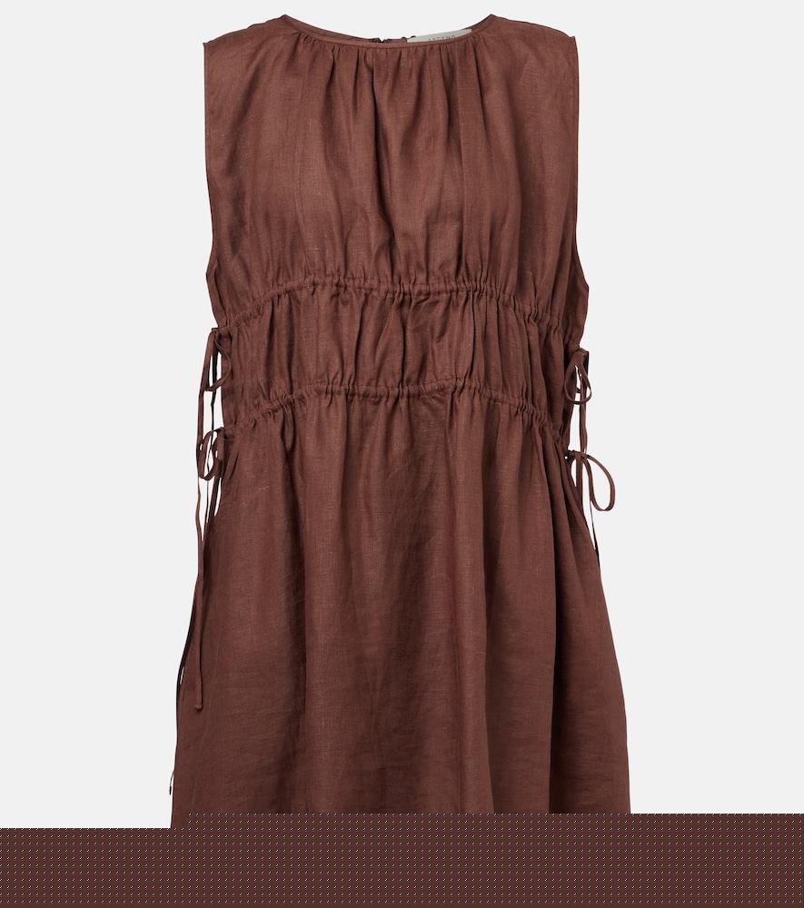 asceno gathered linen minidress