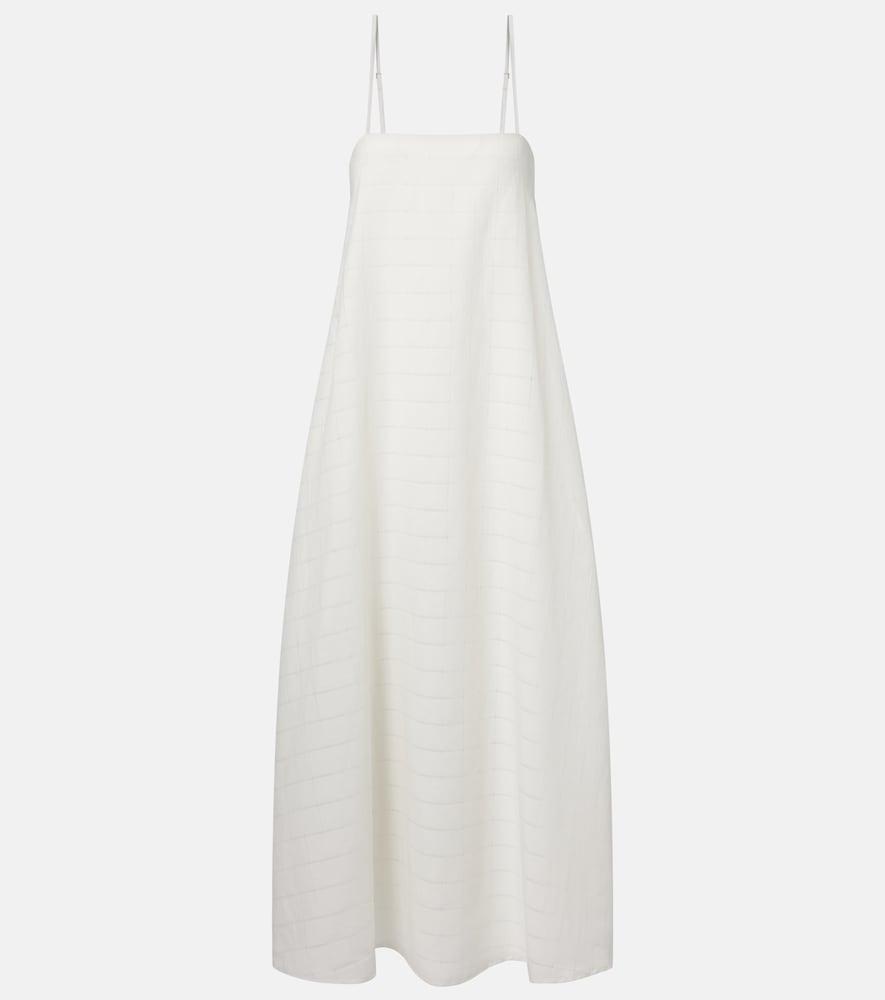 asceno melfi checked linen and cotton maxi dress