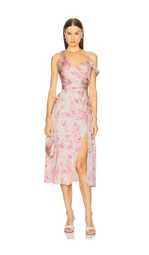 astr the label asymmetric ruched waist dress in pink. - size l (also in m)