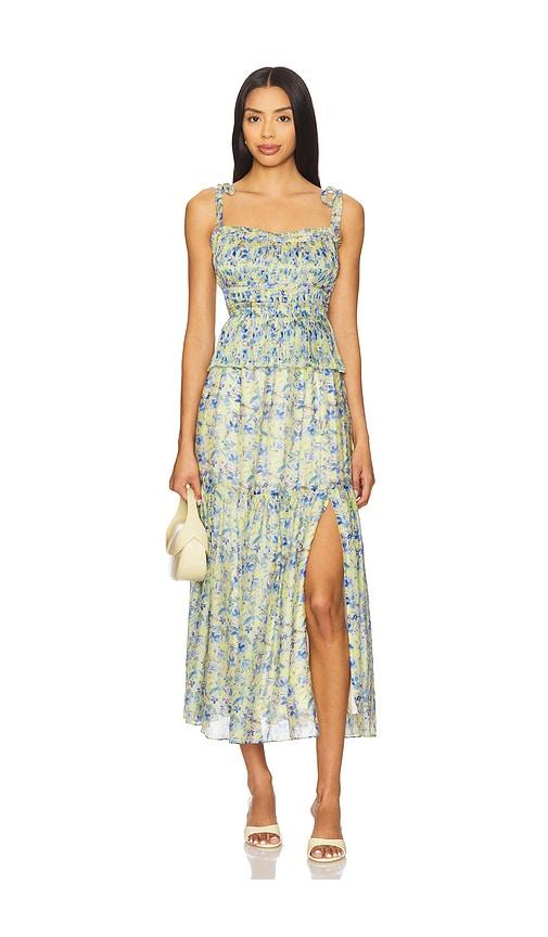 astr the label ethelind dress in blue,yellow. - size l (also in xs, s, m)
