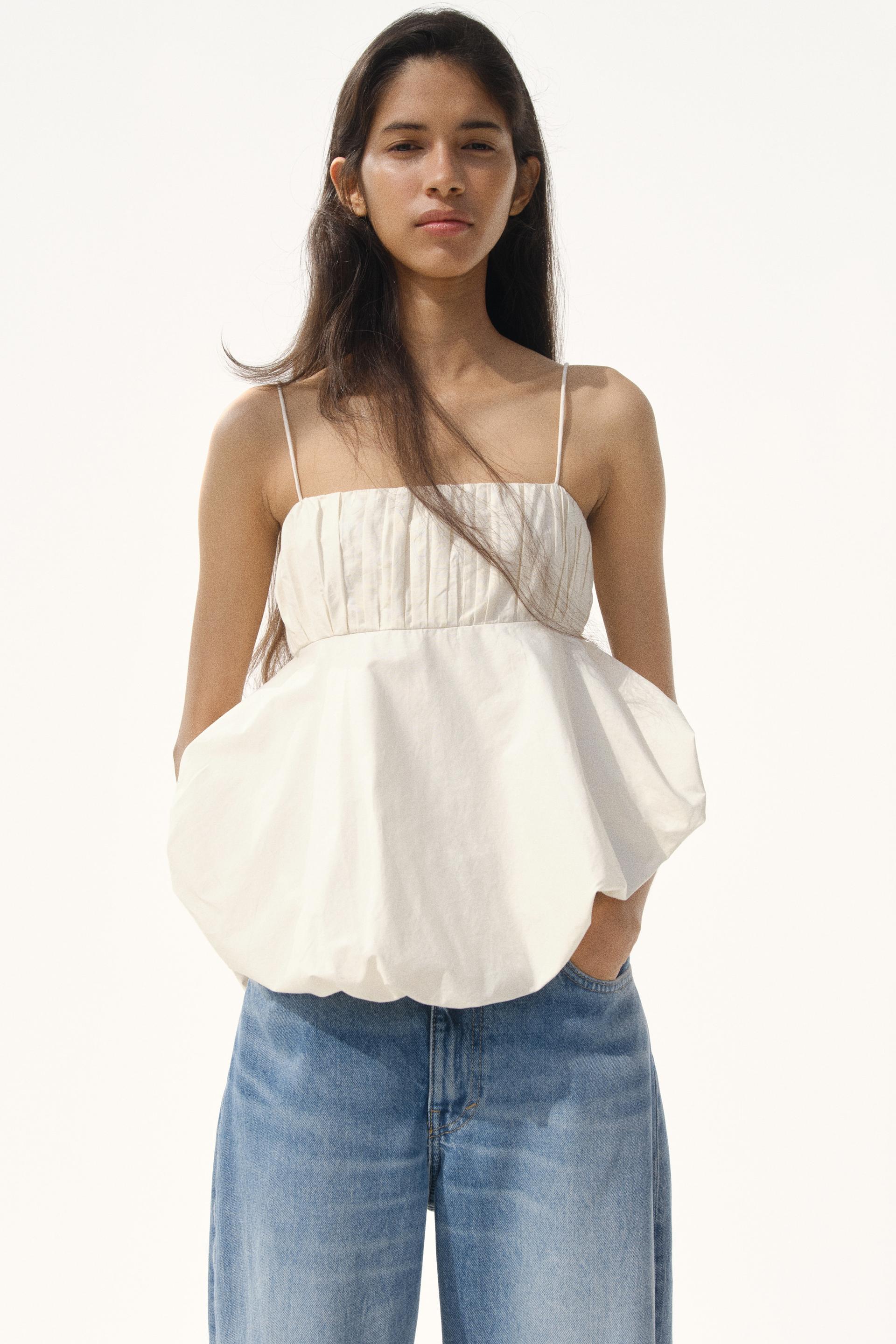 asymmetric bubble-hem strappy top