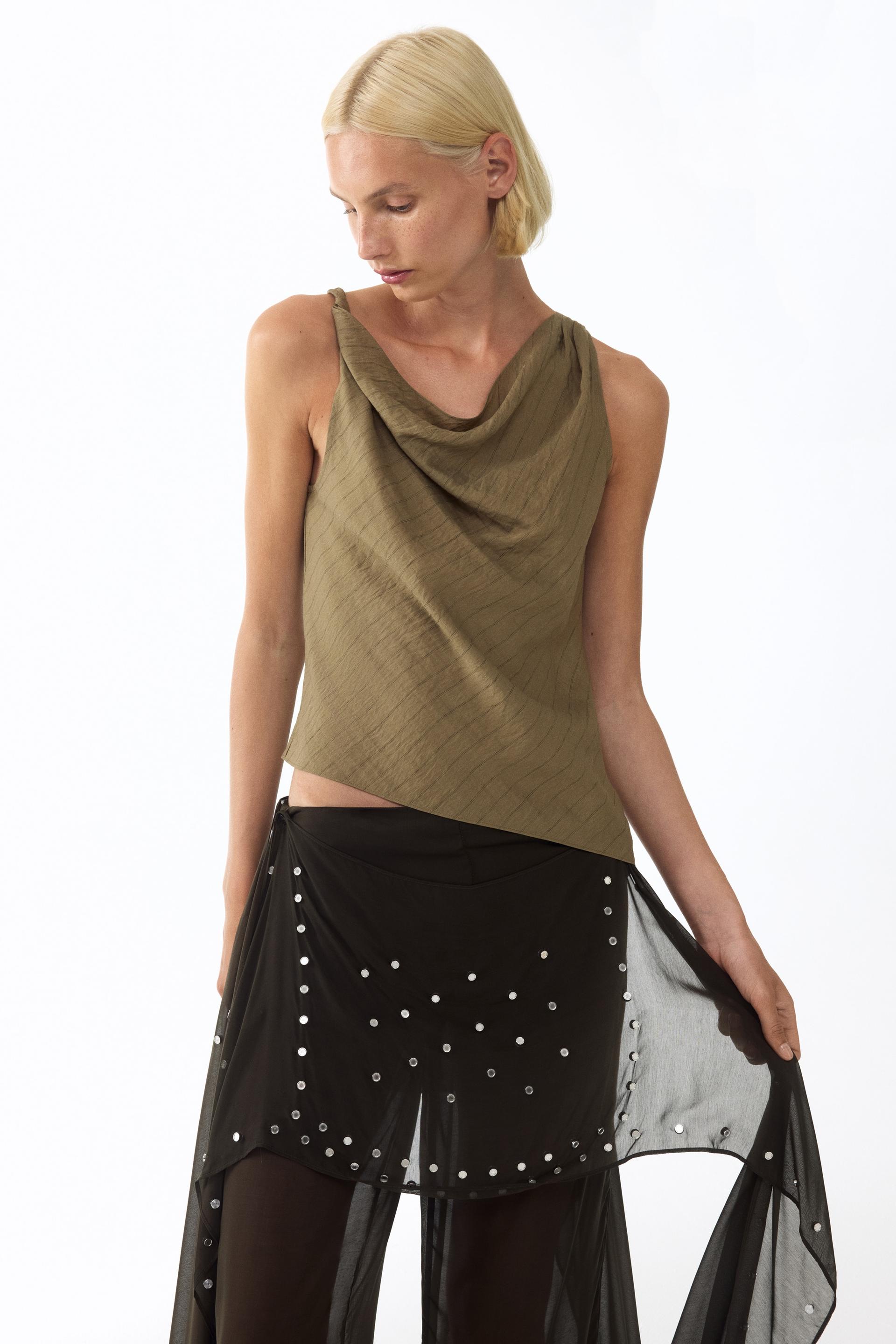 asymmetric cowl-neck top