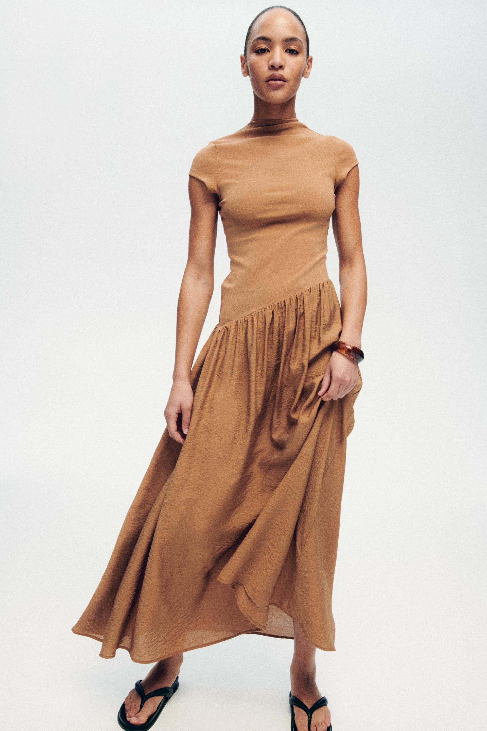 asymmetric dual-fabric dress