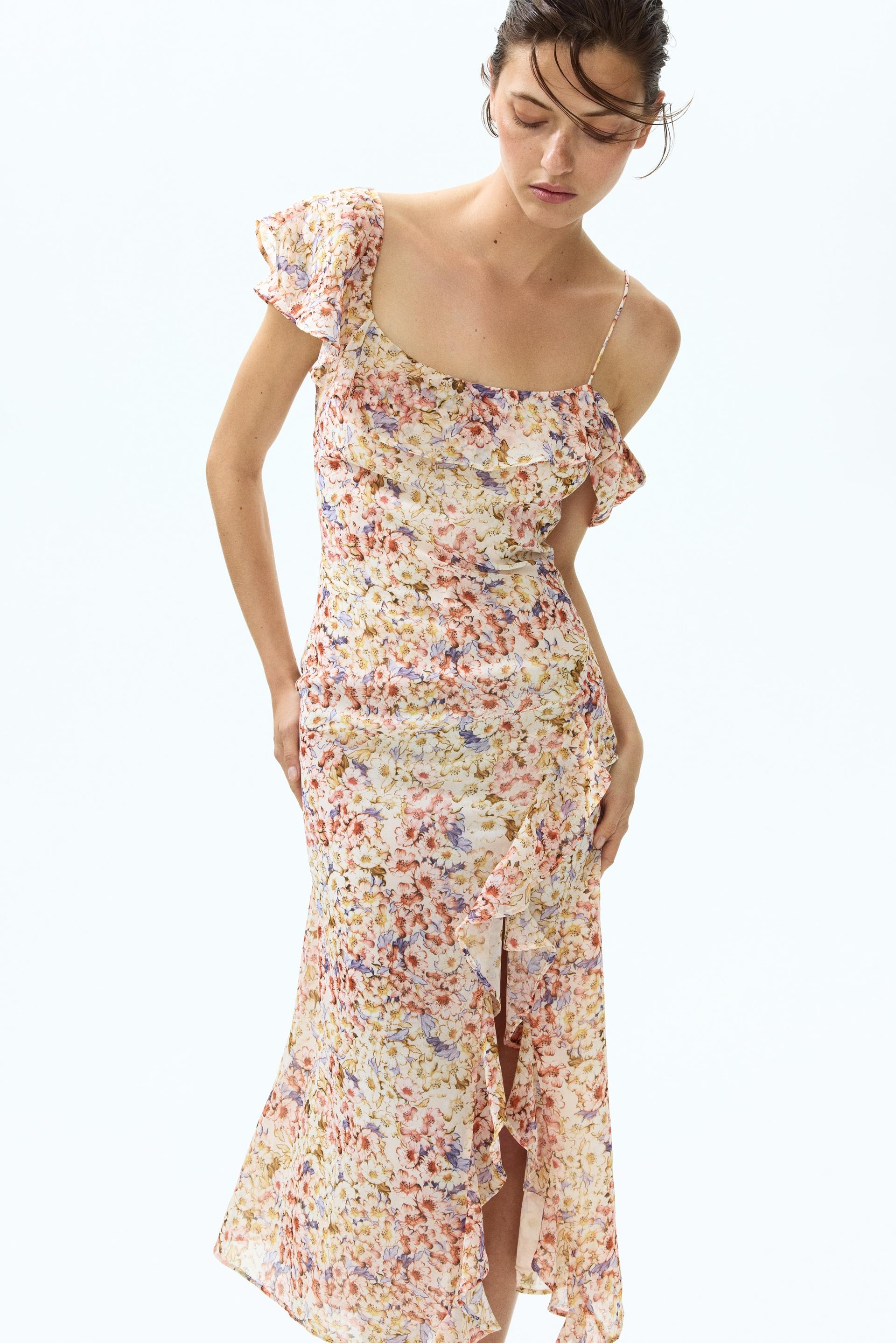 asymmetric open-shoulder dress