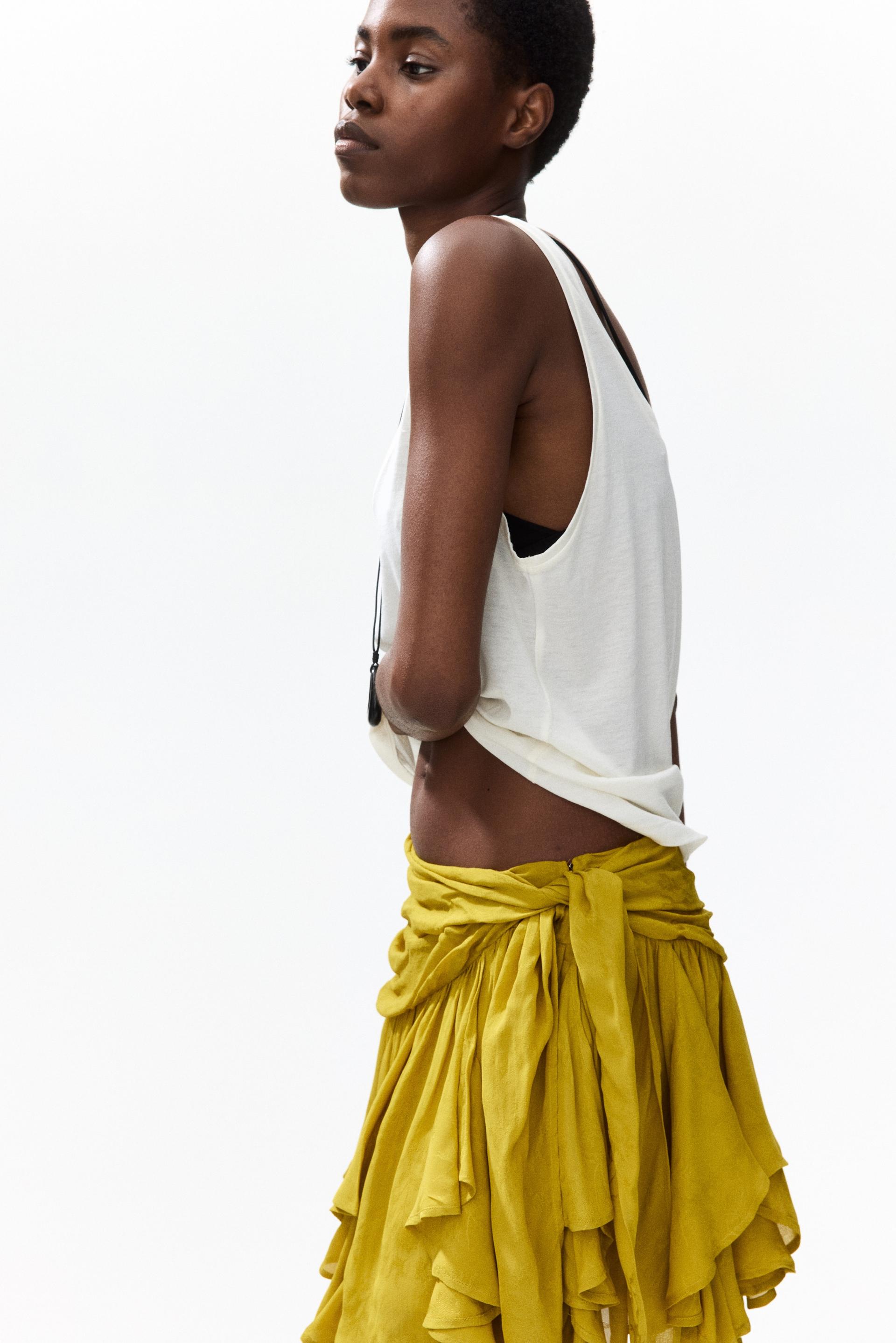 asymmetric viscose mini skirt