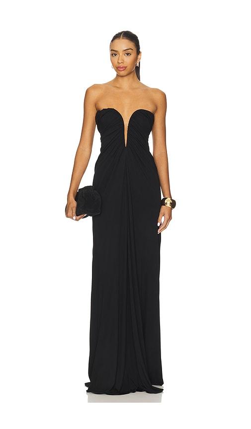 atlein bustier ruched gown in black. - size 34 (also in 38)