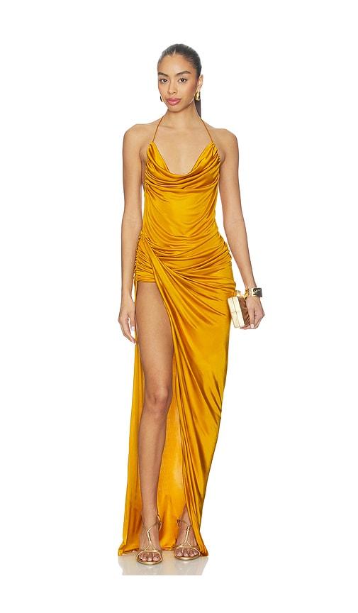 atlein draped midi dress in mustard. - size 34/0 (also in 36/2)