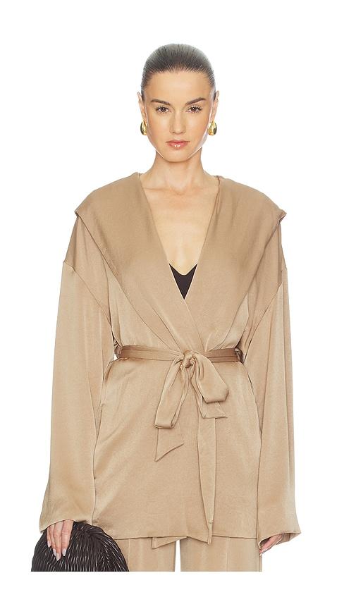 atlein hooded wrap jacket in beige. - size l (also in m, s)