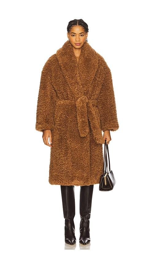 atlein long teddy wrap coat in brown. - size m (also in xs)