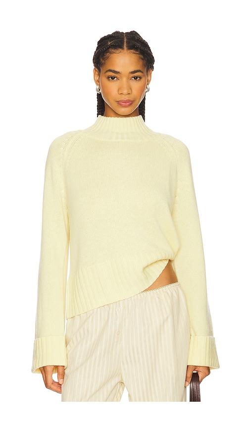 autumn cashmere 6-ply cuffed solid boxy mock neck top in yellow. - size s (also in xs)