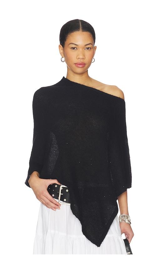 autumn cashmere sequin cropped poncho capelet in flint in black.