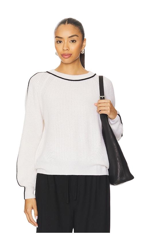 autumn cashmere shaker crew sweater with contrast piping in black,white. - size s (also in xs)