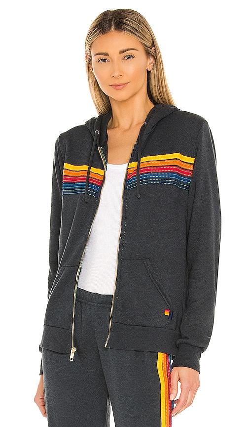 aviator nation 5 stripe hoodie in black. - size s (also in l, xl, xs)