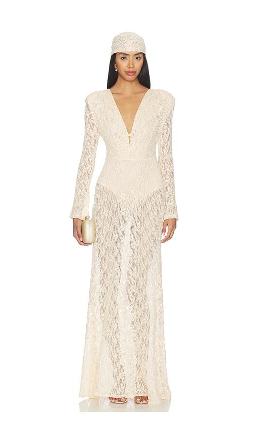 awave studio long sleeve lace maxi dress in beige. - size 34/2 (also in 36/4, 38/6)