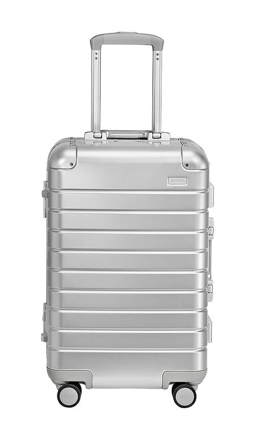 away aluminum bigger carry on in metallic silver.