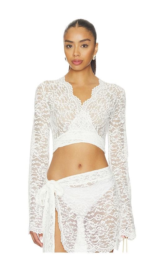 away that day x gigi & olive palm island lace top in white. - size l (also in xs, s, m)