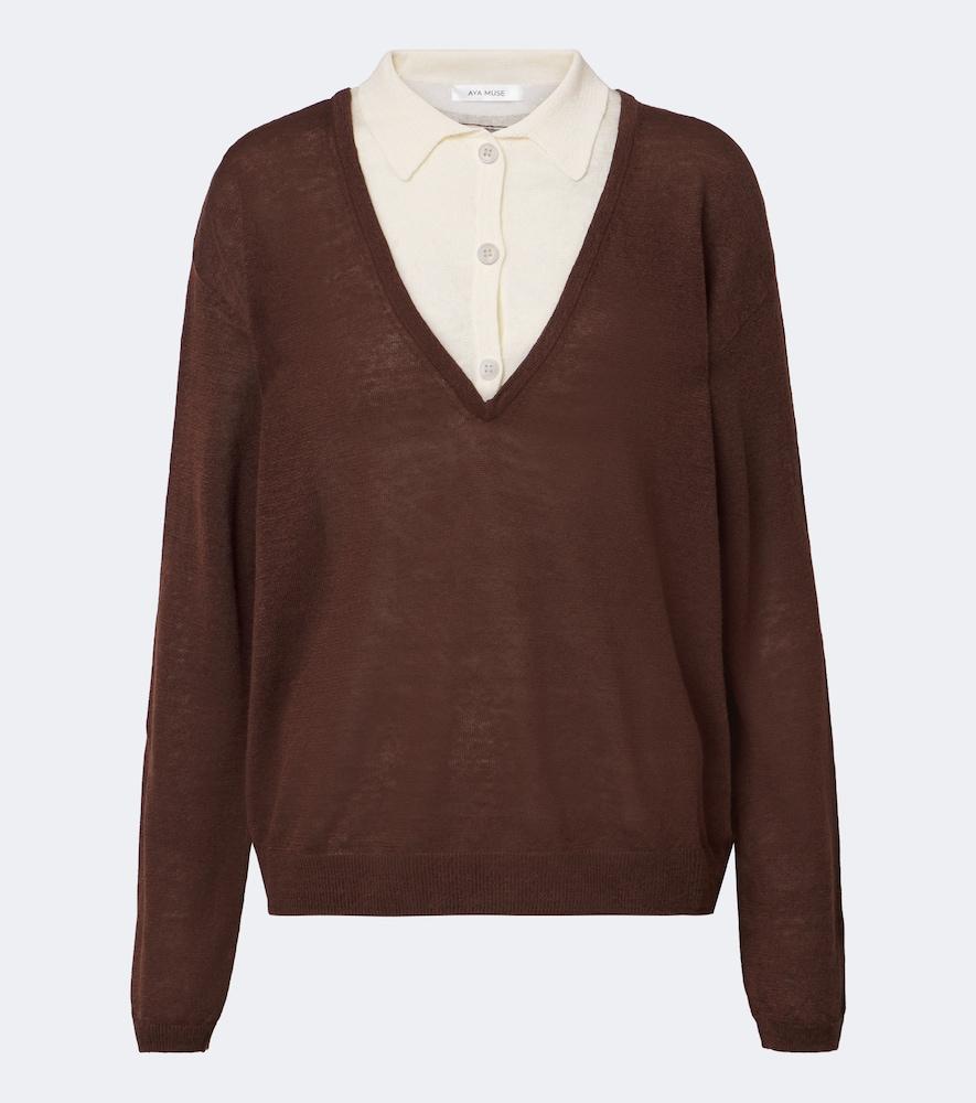 aya muse eirae paneled linen-blend sweater