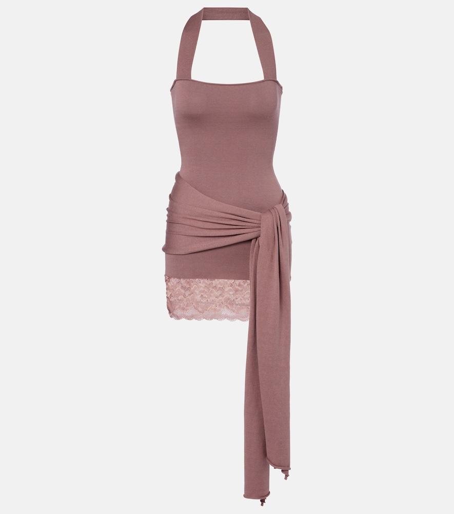 aya muse lace-trimmed halterneck silk and cotton minidress