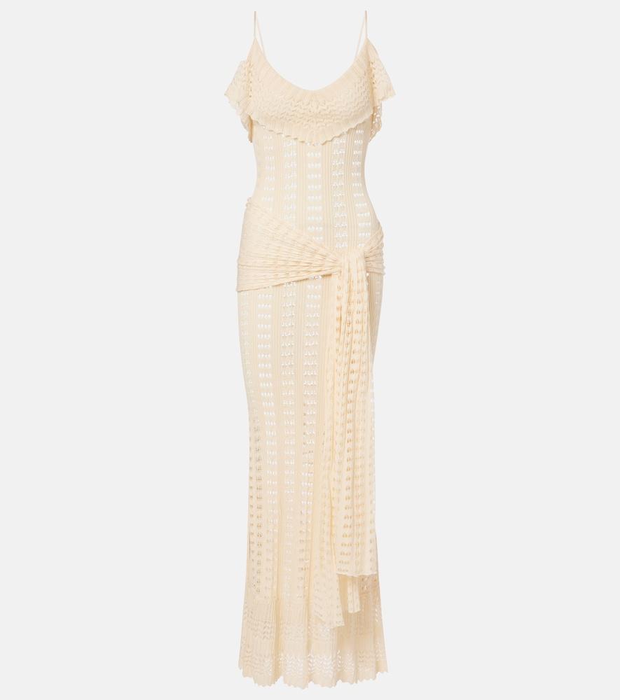 aya muse ruffled pointelle maxi dress